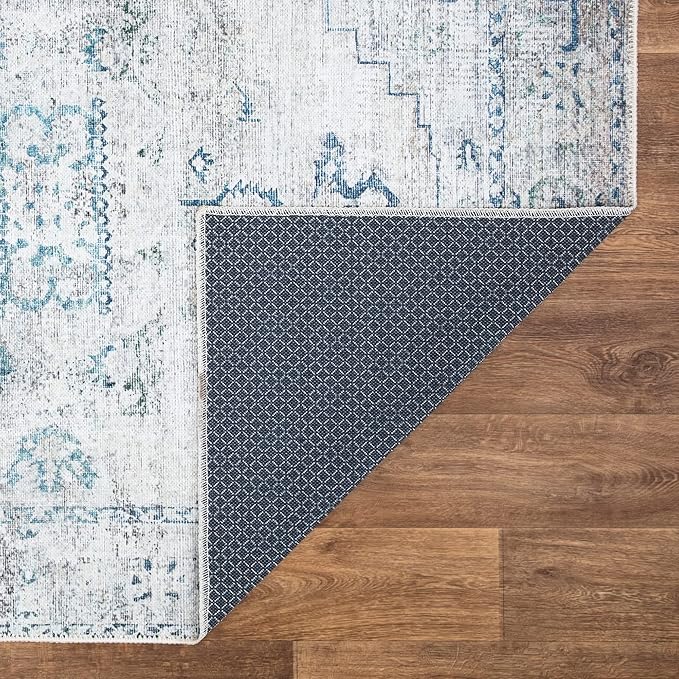 Bloom Rugs Washable Non-Slip 9' x 12' Rug - Teal/Beige Traditional Area Rug for Living Room, Bedroom, Dining Room, and Kitchen - Exact Size: 9' x 12'