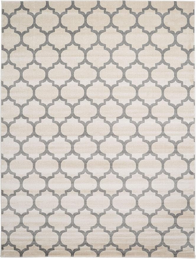 Rugs.com Lattice Collection Rug – 9x12 Beige and Gray Medium-Pile Rug Perfect for Living Rooms, Large Dining Rooms, Open Floorplans