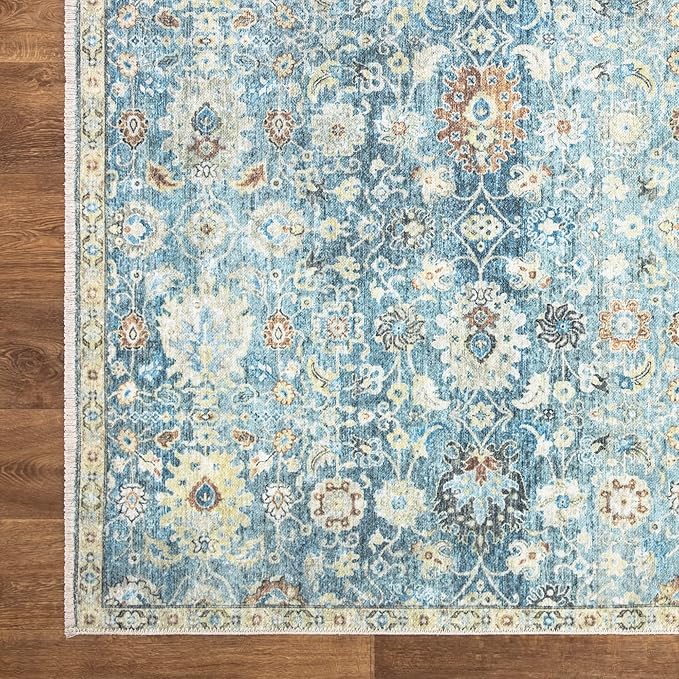 Bloom Rugs Caria Washable Non-Slip 3x5 Rug - Blue/Beige Traditional Area Rug for Living Room, Bedroom, Dining Room, and Kitchen - Exact Size: 3' x 5'