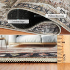 ReaLife Rugs Machine Washable Area Rug Runner - Living Room Bedroom Bathroom Kitchen Entryway Office - Padded Low Pile Stain Resistant Premium - Boho Farmhouse Vintage - Joy - Brown Beige 2'6" x 10'