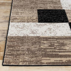 Superior Indoor Runner Rug, Jute Backed, Modern Geometric Patchwork Floor Decor for Bedroom, Office, Living Room, Entryway, Kitchen, Hardwood Floors, Rockwood Collection, 2' 7" x 8', Ivory-Beige