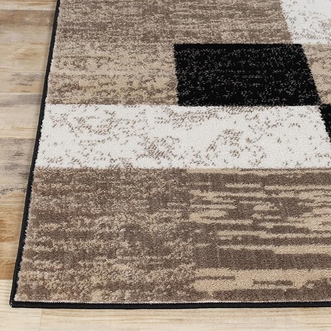 Superior Indoor Area Rug, Jute Backed, Modern Geometric Patchwork Floor Decor for Bedroom, Office, Living Room, Entryway, Kitchen, Hardwood Floors, Rockwood Collection, 4' x 6', Ivory-Beige