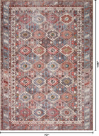Kuden 6x9 Area Rug, Machine Washable Area Rug with Non-Slip Backing, Vintage Style, Soft, Easy Clean, Low Pile Rug for Living Room, Bedroom, Dining Room