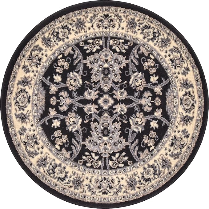 Unique Loom Sialk Hill Collection Area Rug - Washington (3' 3" Round Black/Gray)