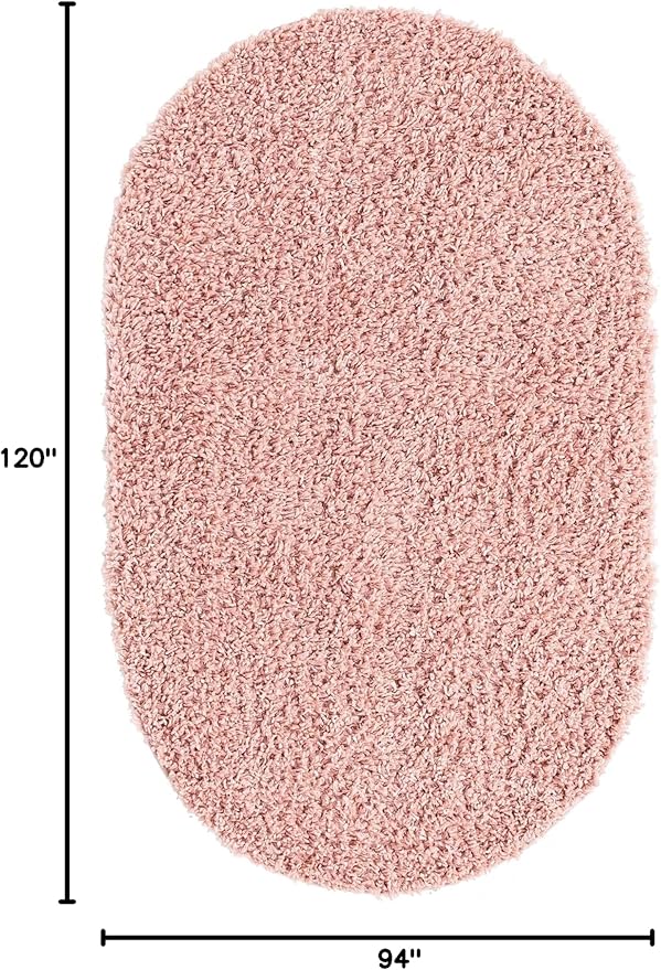 Unique Loom Davos Shag Collection Area Rug - Solid (7' 10" x 10' Oval, Dusty Rose)
