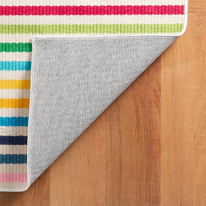 Dash & Albert Rainbow Stripe Multi Machine Washable Rug, 7.5 X 9.5 Feet, Multicolored Stripe Pattern