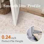 Pink Area Rug 5x8 Machine Washable Vintage Living Room Distressed Non Slip Carpet Traditional Indoor Bedroom Retro Floral Accent Throw Large Rug Office Kitchen Bathroom Dining Room