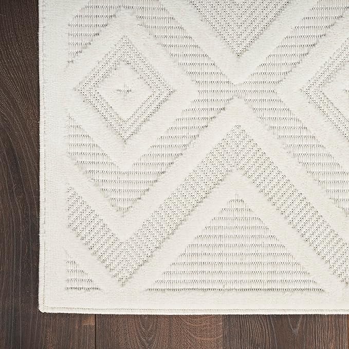 Nourison Home Versatile Ivory White 5' x Square Area Rug - Easy Clean, Non Shedding, Bed Room, Living Room, Dining Room, Kitchen (5' x Square)