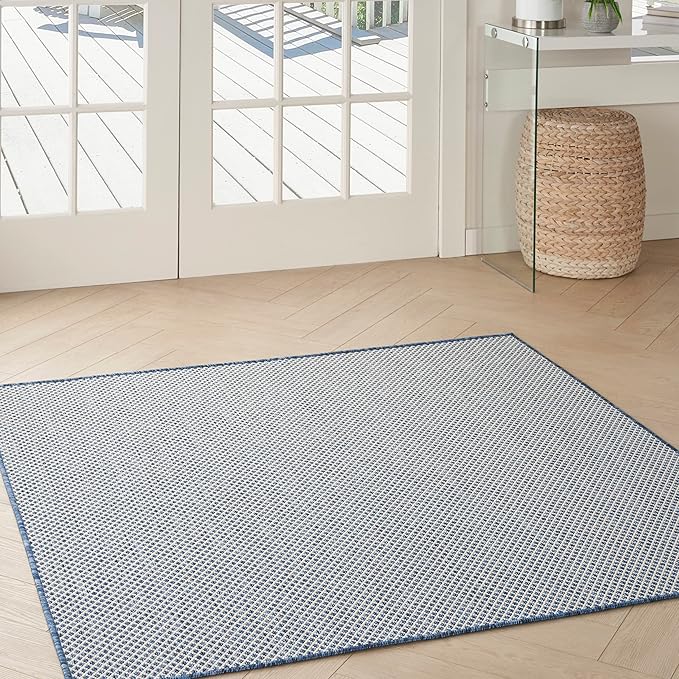 Nourison Home Courtyard Ivory Blue 5' x Square Area Rug - Easy Clean, Non Shedding, Bed Room, Living Room, Dining Room, Kitchen (5' x Square)