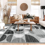 MUJOO 6x9 Area Rug,Washable Rugs for Living Room Bedroom Dining Room,Large Boho Throw Floor Carpet Non Slip Soft Modern Abstract Black and Grey