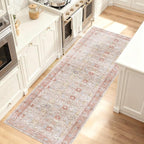 Kuden 2'6"x12 Runner Rug, Machine Washable Area Rug with Non-Slip Backing, Vintage Style, Soft, Easy Clean, Low Pile Rug for Hallway, Entryway, Kitchen, Bedroom