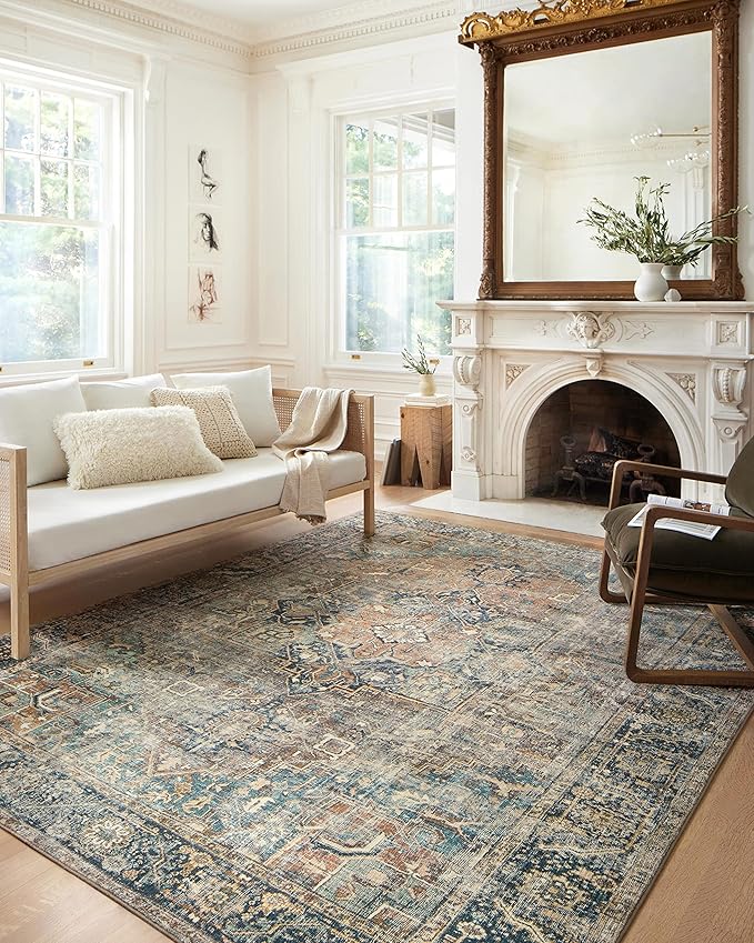 Loloi Margot Collection MAT-02 Terracotta/Lagoon 5'-0" x 7'-6" Area Rug feat. CloudPile, No-Shed Easy Clean Large Patterned Area Rug for Living Room, Bedroom, Dining Area