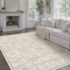 HUGEAR 6x9 Machine Washable Area Rugs Vintage Grey - Neutral Living Room Bedroom Rug Non Slip Stain Resistant Low Pile Aesthetic Throw Carpet Kids & Pet Friendly