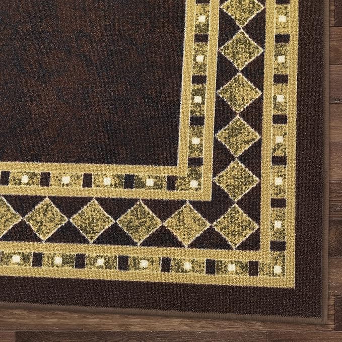 Antep Rugs Alfombras Modern Bordered 5x7 Non-Skid (Non-Slip) Low Profile Pile Rubber Backing Indoor Area Rugs (Brown Beige, 5' x 7')