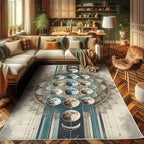 Ambesonne Lunar Art Decorative Rug, Oriental Bohemian Mandala with Moon Phase and Abstract Lines Modern, Quality Carpet for Bedroom Dorm and Living Room, 2' 2" x 3' 7", Cadet Blue and Eggshell