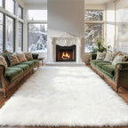 6x9 Solid Fluffy White Area Rug – Washable, Durable, Large Bedroom Rug, Non-Slip High Pile Shag Rugs for Living Room, Sofa Coffee Table, Nursery Rooms, Kids Room, Soft Indoor Floor Carpet
