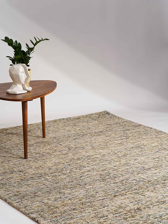 Hand Tufted Wool ECO-Friendly Area Rugs - 5'x8', Rectangle Shape, Light Green, Solid Plain Design, High Pile Handmade Anti Skid Area Rugs for Living Room, Bed Room (KWC111)