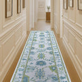 Fame Living Green Oushak Runner Rug, Modern Runners, Vintage, Turkish, Eclectic, Floral, Pastel, Washable, Long Runner Rugs for Hallway, Kitchen, Living Room, Bedroom, Kitchen, Bathroom, 2'5"x13'