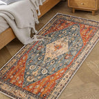 COMSLE Boho Area Rug, 2' x 4' Machine Washable Rugs for Entryway Faux Wool Small Rugs Distressed Throw Rug Non-Slip Floor Carpet for Indoor Bedroom Kitchen Living Room