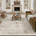 HUGEAR Washable 8x10 Area Rugs Retro Beige Living Room Bedroom Rug Vintage Distressed Non Slip Stain Resistant Low Pile Neutral Throw Carpet for Home Decor
