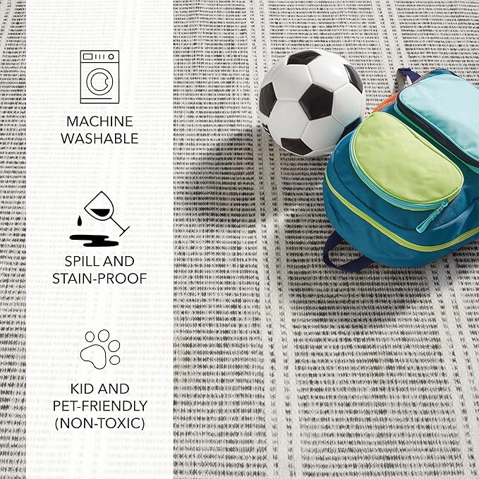 Dash and Albert Malta Grey Machine Washable Area Rug - 3' x 5' Grey Stripe Washable Accent Rug - Durable, High Traffic Areas Kitchen, Mudroom, Hallways