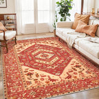 SERISSA 5x7 Boho Area Rug, Washable Non-Slip Rugs for Living Room, Large Red Beige Rug Ultra Soft Vintage Oriental Print Distressed Carpet for Bedroom Dining Room Dorm Office Home Decor