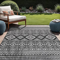 Beverly Rug Waikiki Boho Indoor Outdoor Rug 8x10, Washable Outside Carpet for Patio, Deck, Porch, Bohemian Area Rug, Farmhouse Rugs, Aztec Tribal Rug, Black and White