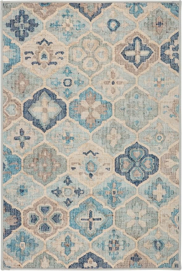 Dash & Albert Pali Multi Machine Washable Rug, 9.5 X 13.5 Feet, Blue Geometric Pattern
