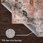 vivorug 5x7 Area Rugs - Ultra-Thin Washable Rug with Non-Slip Backing, Ideal for Living Room, Bedroom, Dining Room Indoor - Vintage Medallion, Easy Clean, Durable, Low Pile Rug Orange