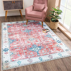 Bloom Rugs Washable Non-Slip 6' x 9' Rug - Red/Blue Traditional Area Rug for Living Room, Bedroom, Dining Room, and Kitchen - Exact Size: 6' x 9'