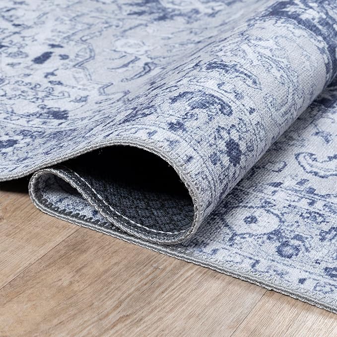 Bloom Rugs Washable Non-Slip 6' x 9' Rug - Gray/Blue Traditional Medallion Area Rug for Living Room, Bedroom, Dining Room, and Kitchen - Exact Size: 6' x 9'