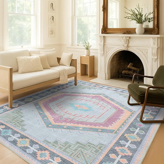 Fame Living Washable Area Rug. Modern Farmhouse. Vintage. Turkish. Bohemian. Distressed. Oriental. Traditional. Rugs for Living Room. Dining. Bedroom. Office. Entryway. Foyer. (856GP, 2'5" x 9'8")