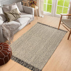 Collive 4x6 Area Rug, Natural/Black Woven Cotton Washable Modern Bedroom Rugs, Boho Dining Room Door Rug Carpet with Tassel for Living Room Nursery Room Office, Outdoor Rug for Patio Hallway Decor