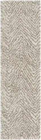 SAFAVIEH Hudson Shag Collection Runner Rug - 2'3" x 12', Ivory & Grey, Chevron Design, Non-Shedding & Easy Care, 2-inch Thick Ideal for High Traffic Areas in Living Room, Bedroom (SGH375A)