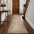 Bavni Runner Rug 2x10 Kitchen Rug for Hallways Entryway, Washable Rug Vintage Print Carpet, Ultra-Thin Chenille Low Pile Lightweight Rug with Non Slip Backing, Clay