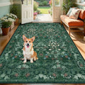 Green Boho Floral 3x5 Rugs for Large Entryway, Farmhouse Botanical Washable Area Rug for Dorm, Bedroom Bedside, Foyer, Kitchen, Laundry - Cottagecore Distressed Carpet, Low Pile Non Slip Mat