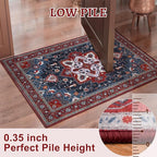 Tangsoo Red Vintage Small 2x3 Washable Rugs for Entryway Non-Slip Oriental Low Pile Rug for Front Door, Kitchen, Indoor, Accent Throw Small Area Rug, Door Mat for Entrance, Soft Boho Rug
