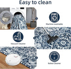YJ.GWL Area Rugs for Living Room 4x6 Machine Washable Rugs for Bedroom, Non Slip Floral Vintage Rug Indoor Carpet, Stain Resistant Throw Rug for Dining Room Kitchen, Navy Blue