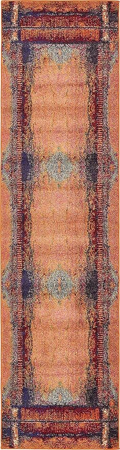 Unique Loom Estrella Collection Rustic, Distressed, Modern, Abstract Area Rug (2' 7 x 10' 0 Runner, Orange/Black)