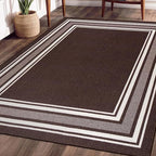 Beverly Rug Non Slip Area Rugs 3x3 Modern Bordered Non Skid Rubber Backing Soft Area Rug for Living Dining Room Easy to Clean Non Shedding Kitchen Bedroom Indoor Carpet 3 x 3 Brown
