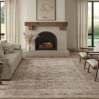 FMFUNCTEX 5x7 Washable Area Rug Neutral Vintage Taupe Non Slip Low Pile Traditional Indoor Carpet for Living Room Bedroom Soft Retro Floral Mat Throw Rug for Dining Office Kitchen Dorm Entryway