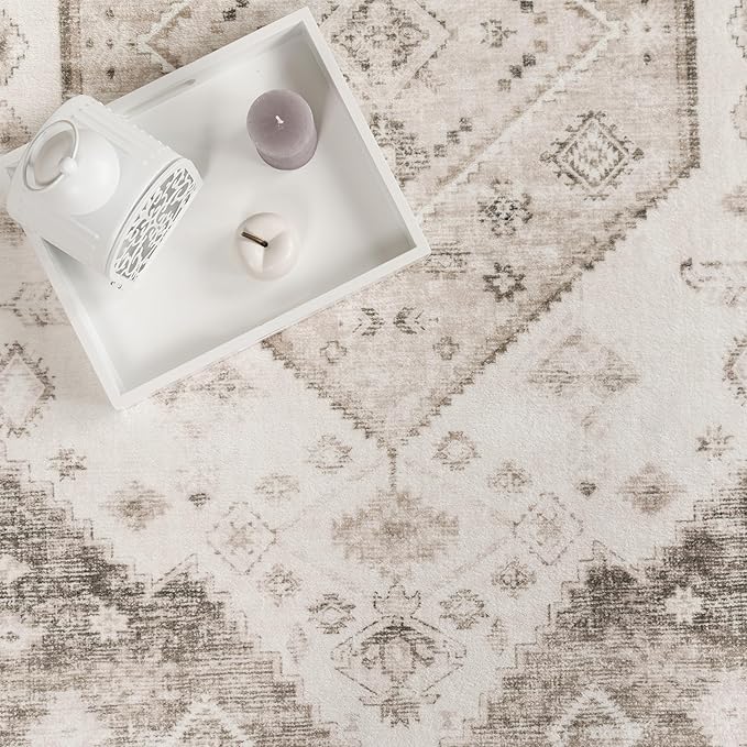 Paco Home Oriental Area Rug with Faded Vintage Look in Beige, Size: 5'3" x 7'3"