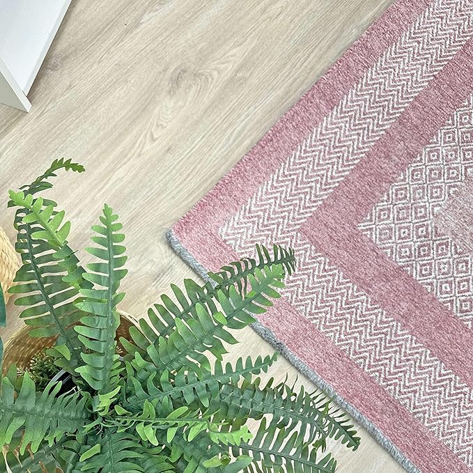 Alfa Rich 5x8 Mauve Lilac Washable Area Rugs for Living Room Bedroom Kitchen Cotton Rug
