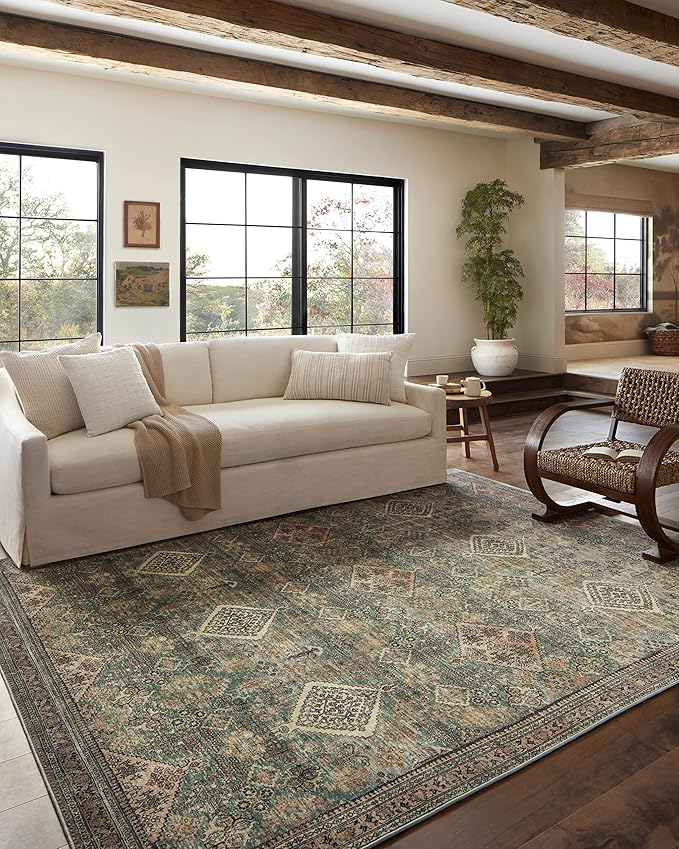 Loloi Magnolia Home by Joanna Gaines Sinclair Collection SIN-03 Turquoise/Multi 7'-6" x 9'-6", .25" Pile Height, Machine Washable, Area Rug