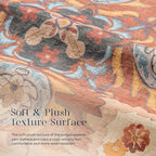 Phantoscope Washable Round Area Rug 6ft Non-Slip, Vintage Boho Rugs for Living Room, Bedroom, Dining Room, Fall Orange Floral Medallion Pattern, Low-Pile Foldable Floor Carpet, Rust/Multi Floral