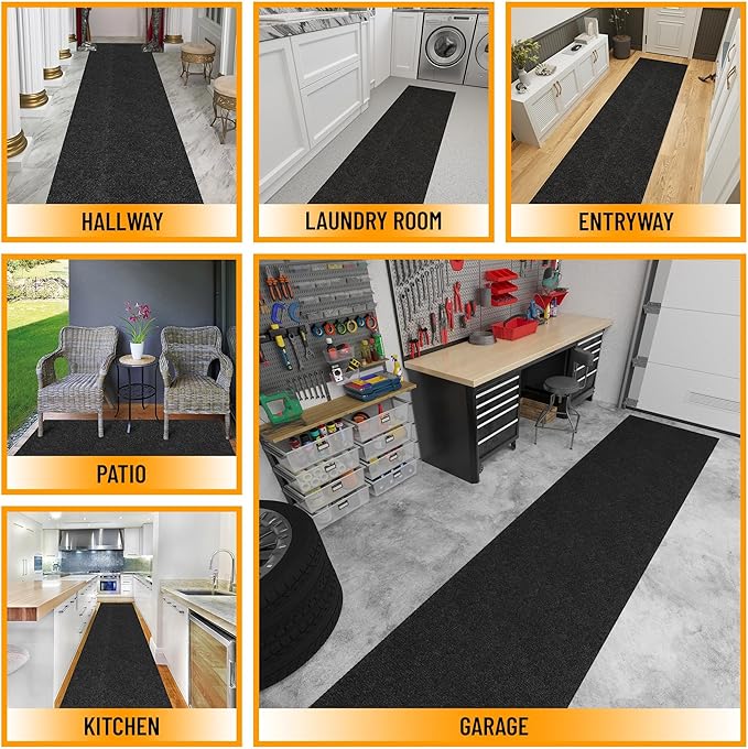 Ottomanson Commercial Scrape Rib Entry Mat – Heavy Duty Ribbed Floor Mat for High Traffic – Non Slip Rubber Back, Waterproof – Indoor Outdoor Use for Offices, Schools, Lobbies, 2' x 24', Black