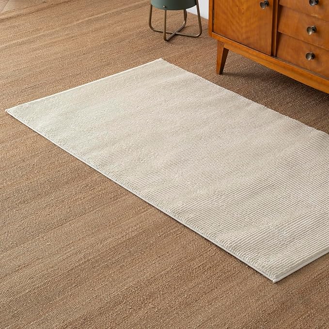 Revival Rugs Stripe 2'7"x4'11" Machine Washable Area Rug for Kitchen Bedroom - 100% Recycled Oeko-TEX Certified, Medium Pile, Beige, Cream