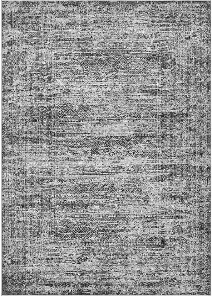 10x14 Area Rug Living Room Rugs - Washable Neutral Modern Abstract Soft Thin Rug Indoor Floor No Slip Rug Carpet for Bedroom Under Dining Table Home Office Decor - Dark Gray