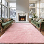 6x9 Solid Fluffy Pink Area Rug – Washable, Durable, Large Bedroom Rug, Non-Slip High Pile Shag Rugs for Living Room, Kids Room, Sofa Coffee Table, Nursery Rooms, Soft Indoor Floor Carpet