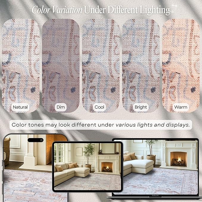 Fame Rugs Turkish Rug. Washable Vintage Oriental Antique Inspired Traditional Doormat Small Modern Area Rugs Luxury Entryway Entry Bedroom Bathroom Kitchen (403CC, 4'9 x 6'9)